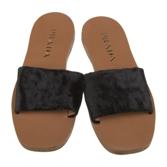 Prada Black Suede Slides Sandals - Size 7 - Picture 3 of 5